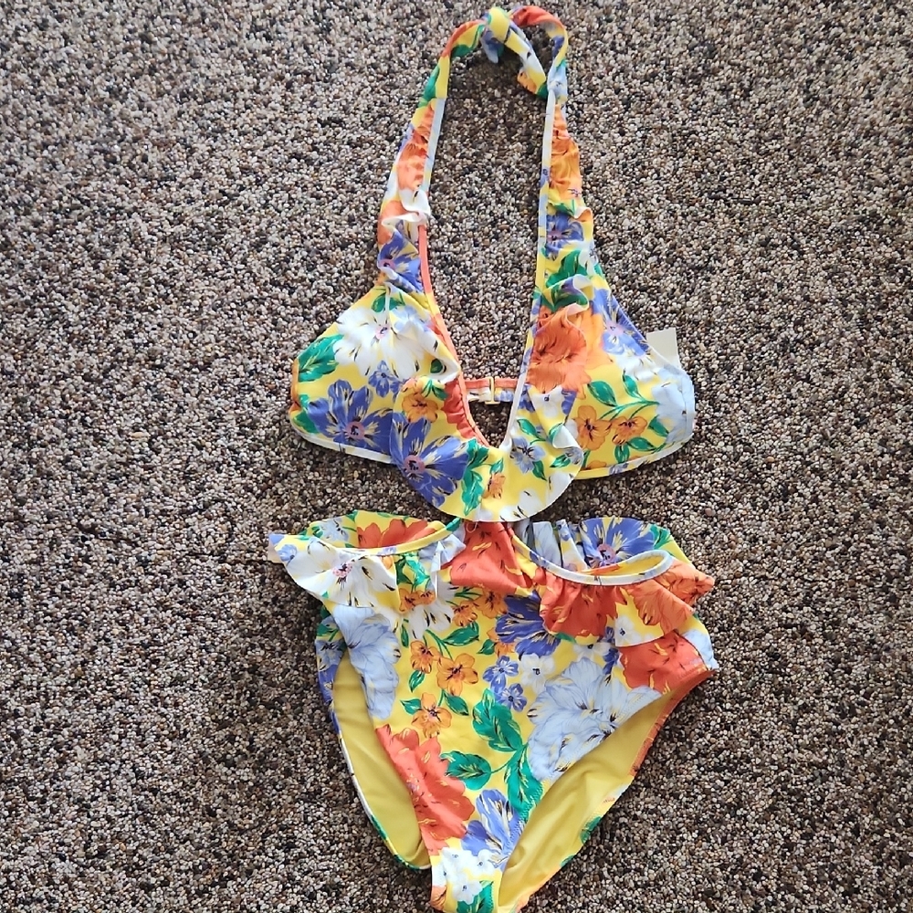 Aerie Yellow and Orange One Piece Swimwear